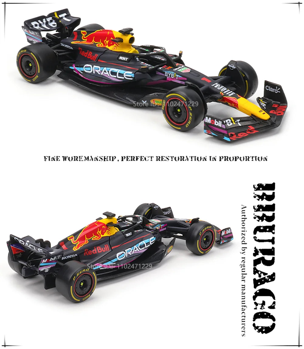 Bburago 1:43 F1 Red Bull Racing TAG RB19 2023 Las Vegas Livery #1 Verstappen #11 Perez Alloy Car Die Cast Model Toy Collectible