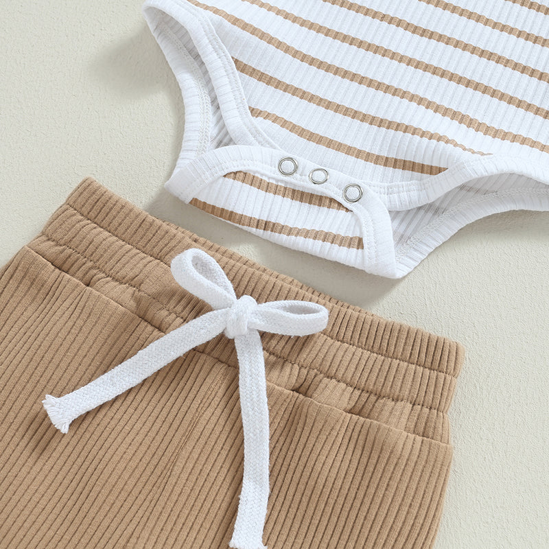Casual Baby Boy 2Pcs Fall Outfits Long Sleeve Knitted Striped Print Romper Pants Set Infant Warm Clothes Baby's Sets