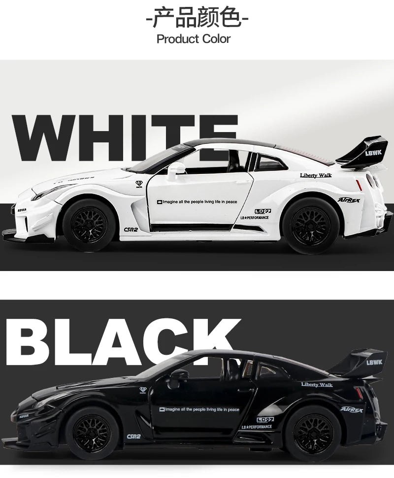 1:32 GT-CSR2 Alloy Exquisite Sports Car Model Fast Furious Simulation Miniature Toys Sound Light Children Gift Collect Hobby