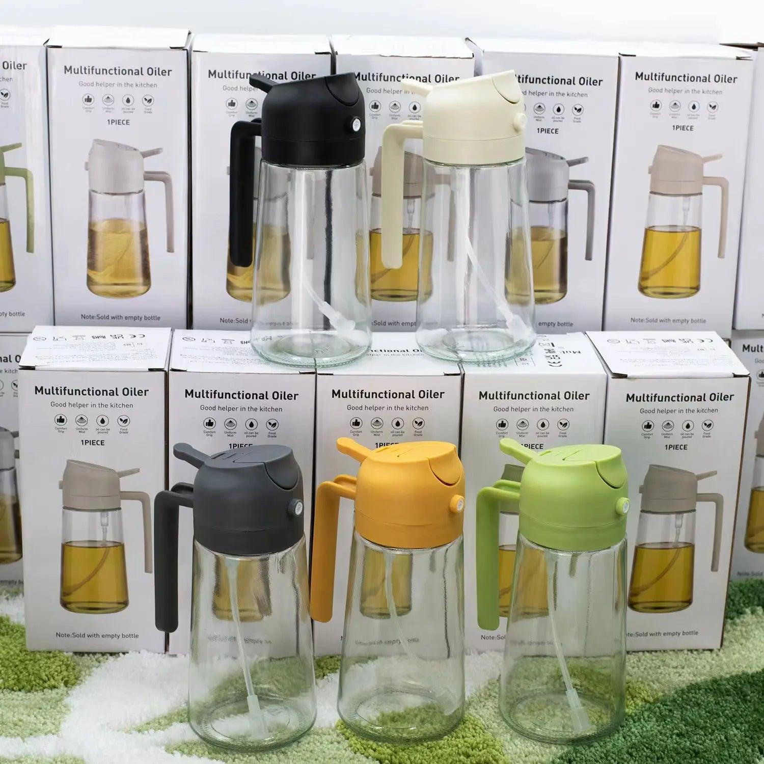 2in1 500ml Glass Spray Oil Sprayer Bottle Spray Oil Dispenser Oil Jar Cruet BBQ Kitchen Baking Roasting Picnic Kitchen Tool - NTKSTORE
