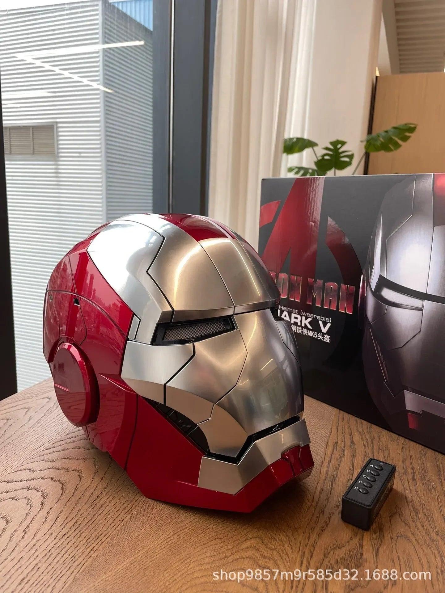 Iron Man Hot Toys Mk5 Autoking 1/1helmet Remote And Voice Control Iron Man Automatic Helmet Mask With Led Light Boy Gift Present - NTKSTORE