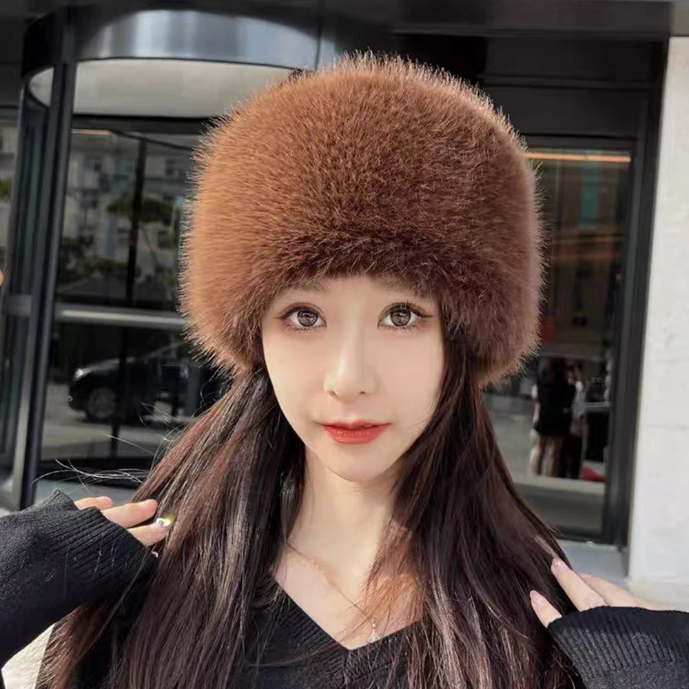 Korean Fashion Hat Women's Winter Snow Ski Cap Thick Warm Imitation Fur Bucket Hat Fisherman's Hat Mink Fur Ladies Mongolia Cap - NTKSTORE