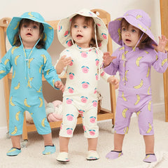 Baby Girls Swimsuit Long Sleeves One Piece Swimwear for Kids Toddler Cartoon UPF50+ Rash Guards Infant Bathing Suit Korea Sets