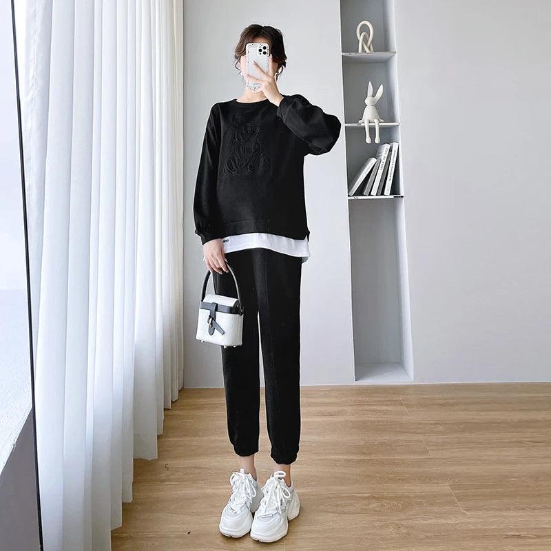 209 Spring Autumn Sports Casual Cotton Maternity Clothing Sets Sweatshirt Belly Pants Suits Clothes for Pregnant Women Pregnancy - NTKSTORE