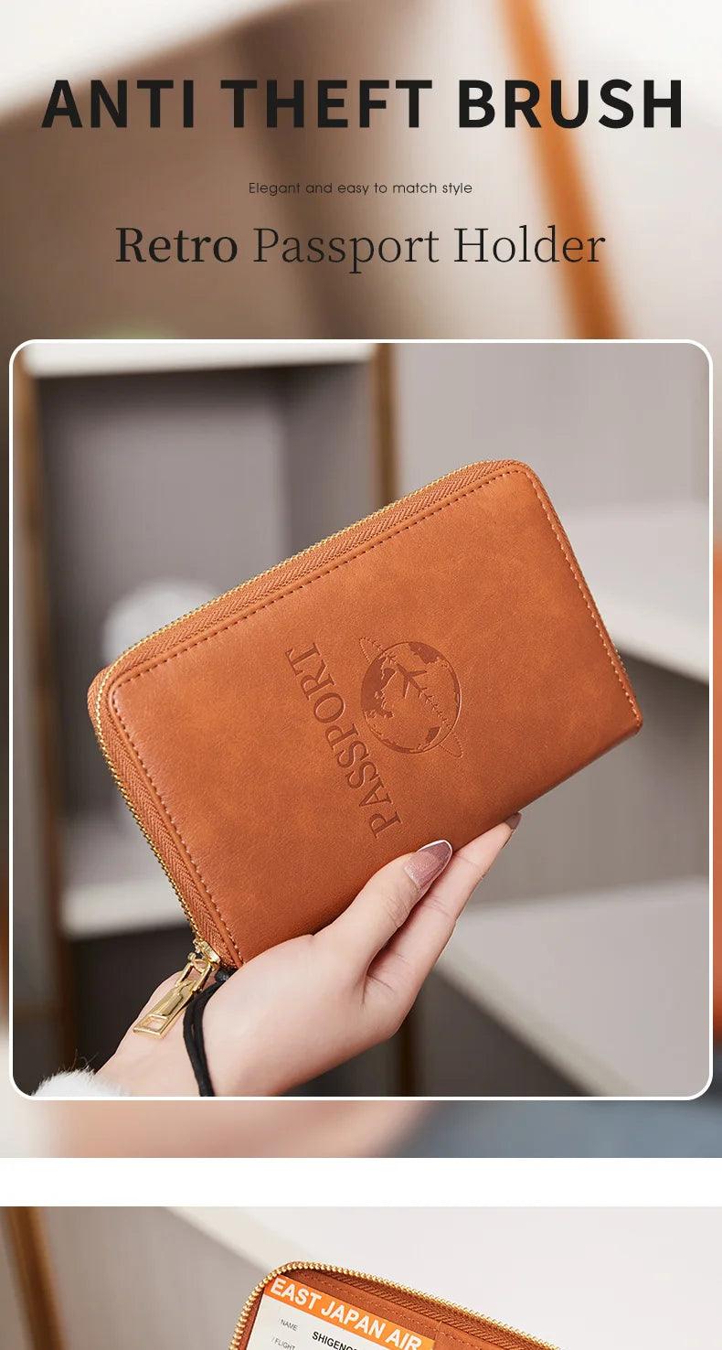 Fashionable and Portable RFID Travel Passport CasePULeather Multi functional Credit Card Passport Bag Neutral Travel Accessories - NTKSTORE