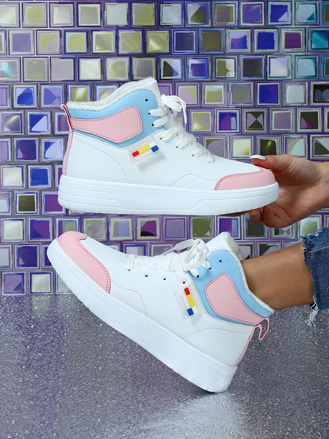 Couples Trend Color Matching Warm Winter Short Fluffy Casual High Top Sports Shoes Fashion Outdoor Shoes