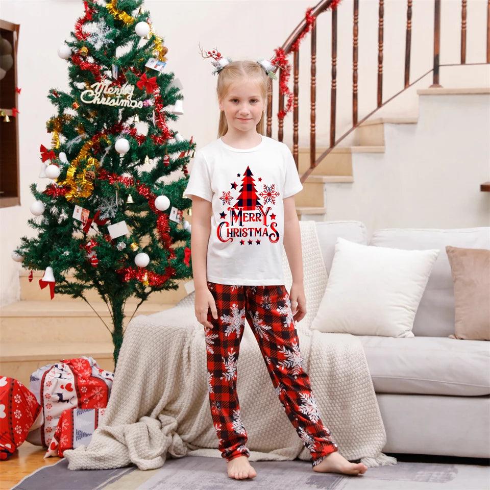 T-shirt + Plaid Pants Parent Child Christmas Pajama Set Women Men Boy Girl Loungewear Sibling Couple Pajama Xmas Baby Jumpsuit - NTKSTORE