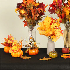 Fake Pumpkins With Artificial Flowers For Halloween House Party Thanksgiving Fall Ornaments Home Table Centerpiece Kitchen Decor - NTKSTORE