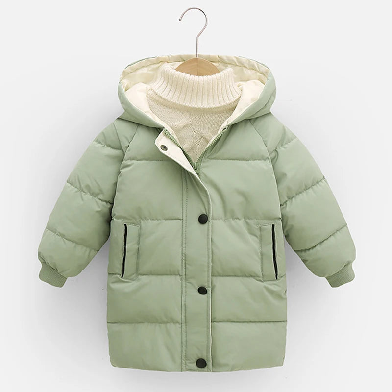 2 3 4 5 6 8 10 Years Girls Jacket Winter Long Style Solid Color Thick Keep Warm Hooded Outerwear For Boys Down Cotton Snowsuit - NTKSTORE