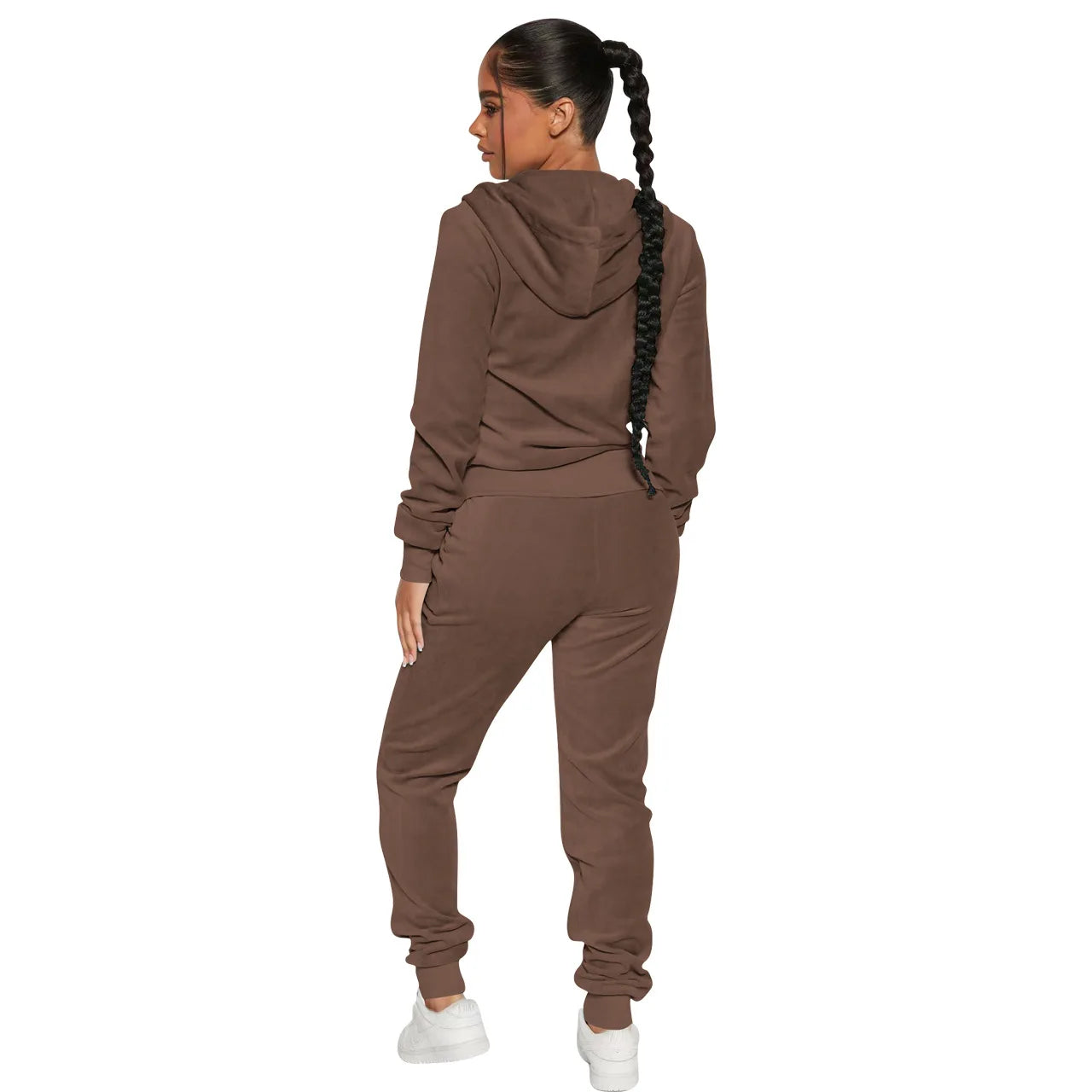 Womens Warm 2 Piece Outfits Velour Tracksuits Full Zip Hoodie And Drawstring Sweatpants Sweatsuits Sets Velvet Jogging Suit - NTKSTORE