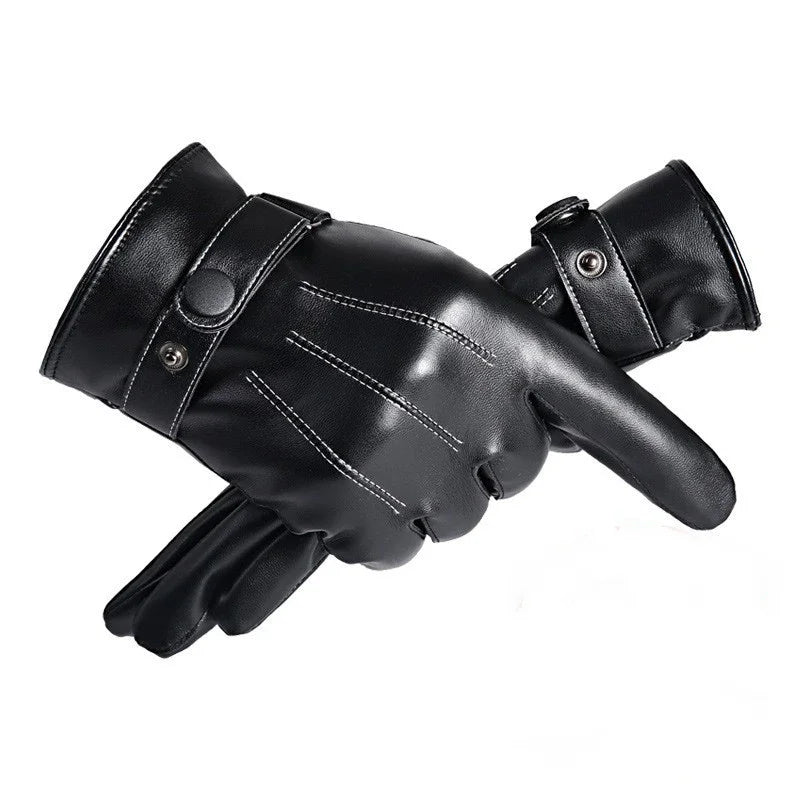 Winter Cycling PU Leather Gloves Outdoor Men Women Motorcycle Waterproof Warm Thick Riding Electric Car Warm Non-Slip Gloves - NTKSTORE