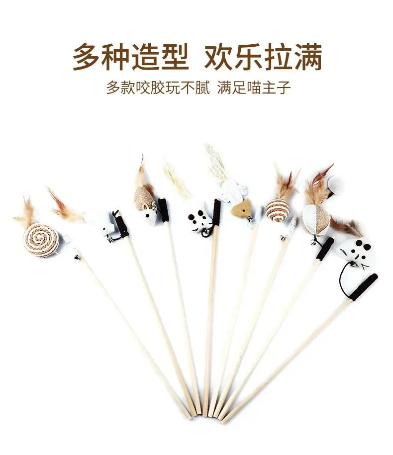 1PC Teaser Feather Toys Kitten Funny Colorful Rod Cat Wand Toys Wood Pet Cat Toys Interactive Stick Pet Cat Supplies wholesale - NTKSTORE