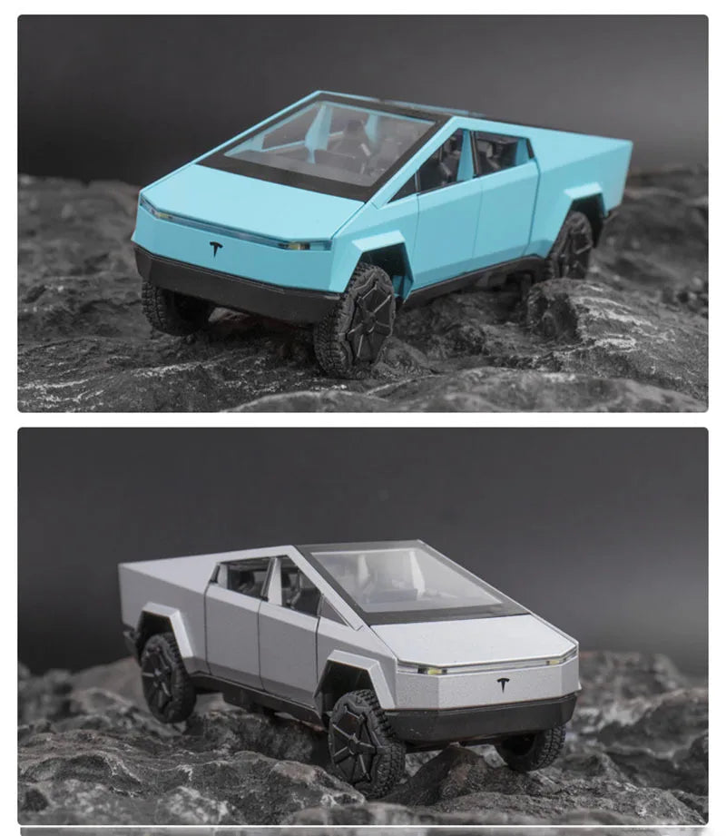 1:32 Tesla Cybertruck Pickup Alloy Car Model Diecast Toy Vehicle Sound And Light Simitation For Children Christmas Gift Boy Toys