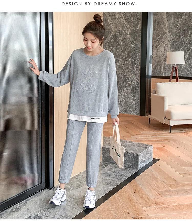 209 Spring Autumn Sports Casual Cotton Maternity Clothing Sets Sweatshirt Belly Pants Suits Clothes for Pregnant Women Pregnancy - NTKSTORE