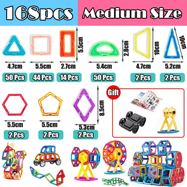 Magnets Toys for Kids 30-168pcs Medium Size Magnetic Blocks Magnetic Constructor Designer Set Educational Toys for Children