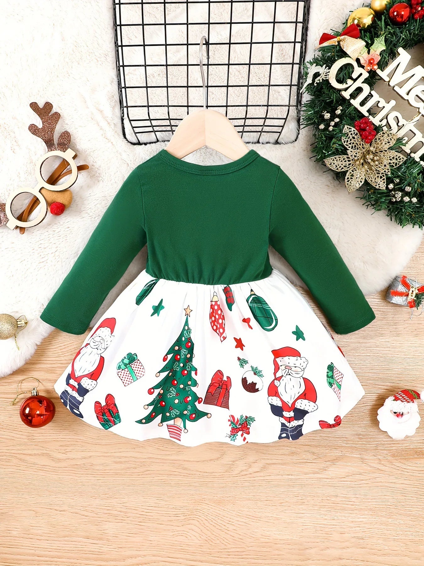 Prowow 2025 New Year Baby Dresses Patchwork Santa Claus Print Red Christmas Dresses For Girls Newborn Baby Christmas Costume - NTKSTORE