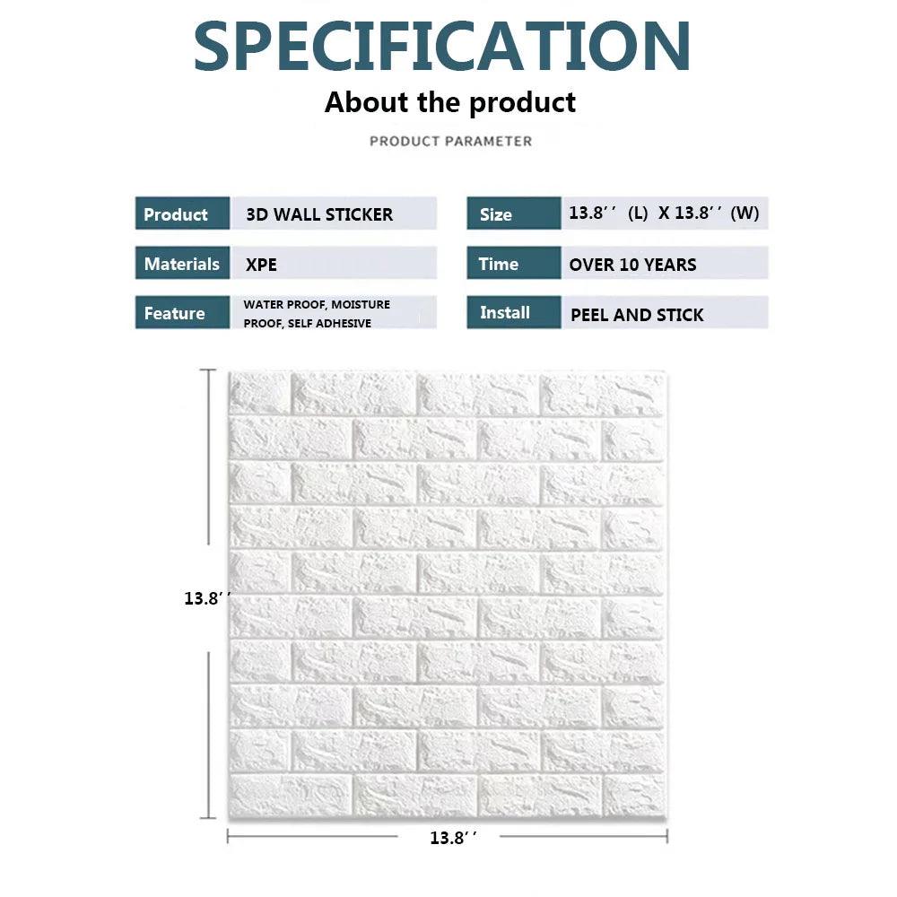 15pcs/20pcs/40pcs DIY 3D Simple Brick Pattern Wall Stickers,Thickened, Sound-proof,Waterproof,Moisture-proof - NTKSTORE