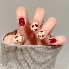 30 Pcs Red Reusable Fake Nails Sweet Love Press on Nails with Design Short Fall and Winter Fashion False Nails with Charms 2024