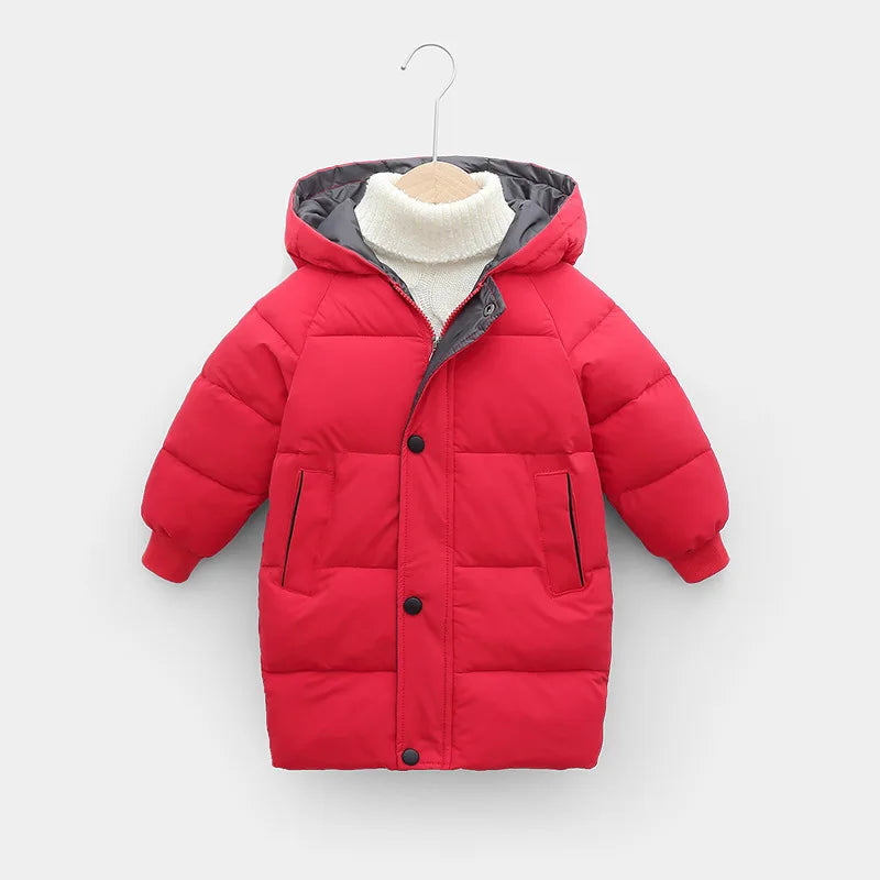 2 3 4 5 6 8 10 Years Girls Jacket Winter Long Style Solid Color Thick Keep Warm Hooded Outerwear For Boys Down Cotton Snowsuit - NTKSTORE