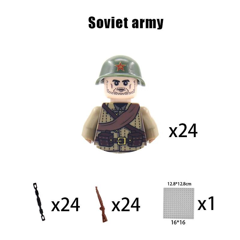 Children Toys Mini Military Figures Building Blocks WW2 UK French US Germany Soviet Army Soldiers Machine Gun Set Bricks Model - NTKSTORE