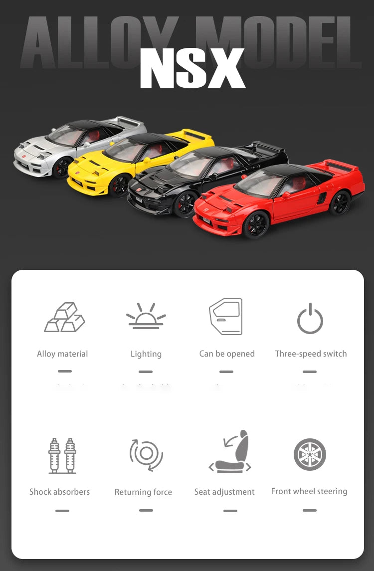 1:32 Honda NSX Coupe Alloy Miniature Car Diecast Metal Scale Car Model Sound＆Light Collection Childrens Toy Car Vehicles Gifts