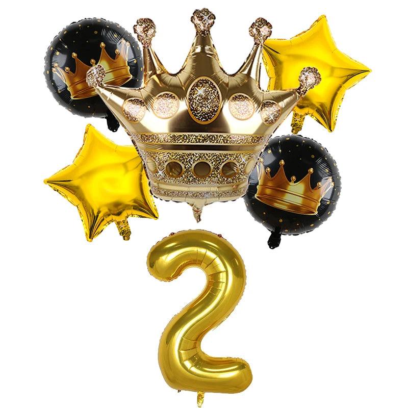 2pcs 32inch Rainbow Number Foil Balloons with Crown for Kids Boy Girl 1st Birthday Party Decorations Rose Gold Figures Globos - NTKSTORE