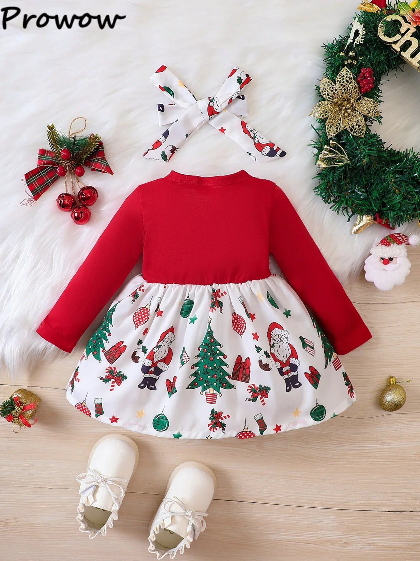 Prowow 2025 New Year Baby Dresses Patchwork Santa Claus Print Red Christmas Dresses For Girls Newborn Baby Christmas Costume - NTKSTORE