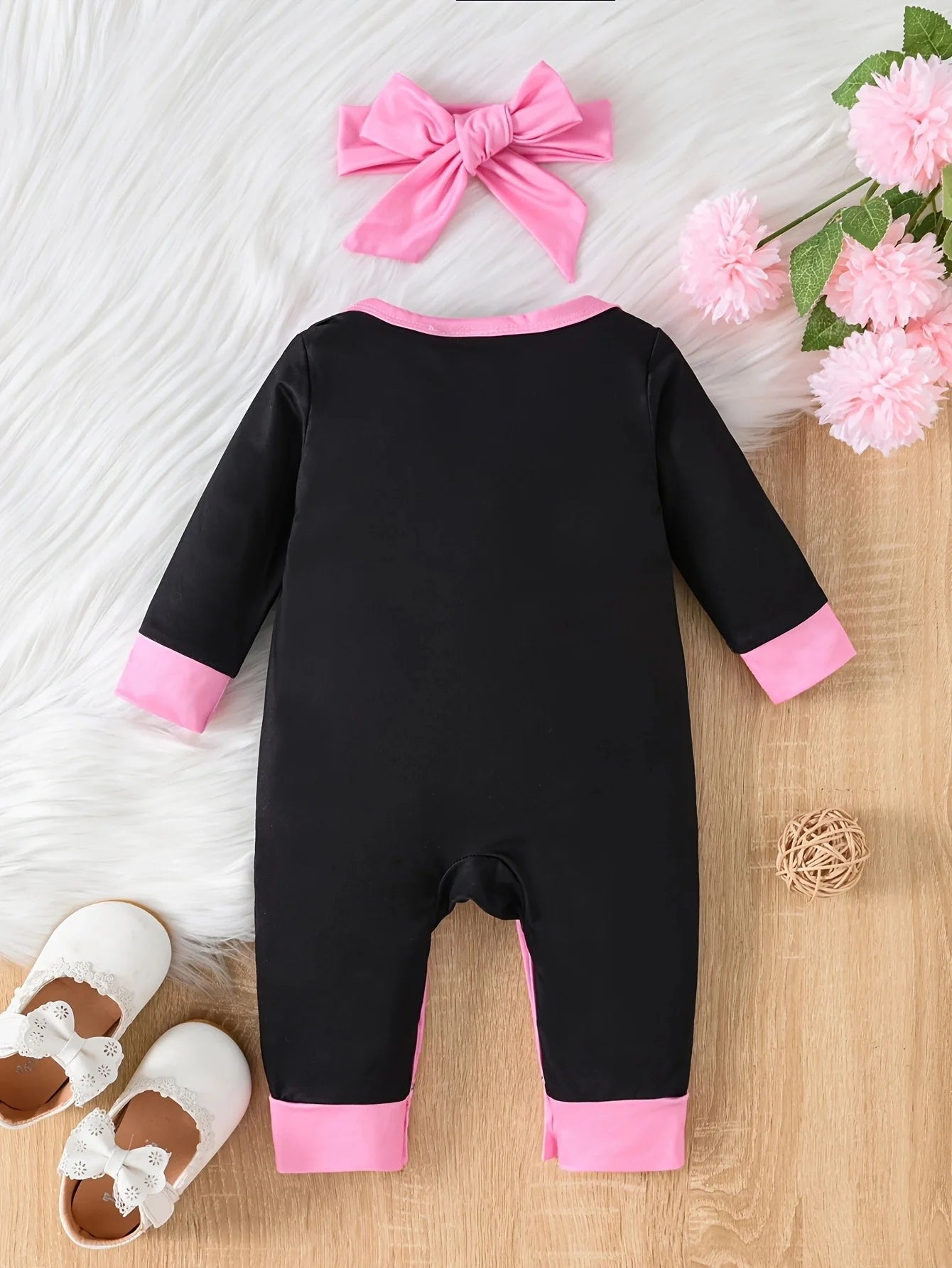 0-2 Year Old Spring and Autumn New Newborn Infants and Girls Crown Letter Printed Long sleeved Pants jumpsuit+Headband - NTKSTORE