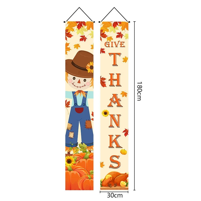 Thanksgiving Couplet Pumpkin Porch Hanging Banner Harvest Festival Party Decoration Thanksgiving Wall Door Hanging Banner - NTKSTORE