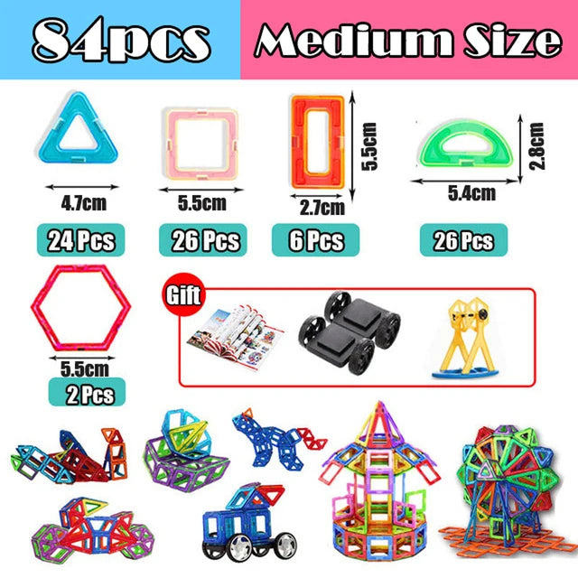 Magnets Toys for Kids 30-168pcs Medium Size Magnetic Blocks Magnetic Constructor Designer Set Educational Toys for Children