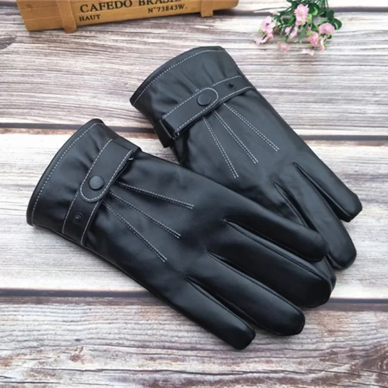 Winter Cycling PU Leather Gloves Outdoor Men Women Motorcycle Waterproof Warm Thick Riding Electric Car Warm Non-Slip Gloves - NTKSTORE