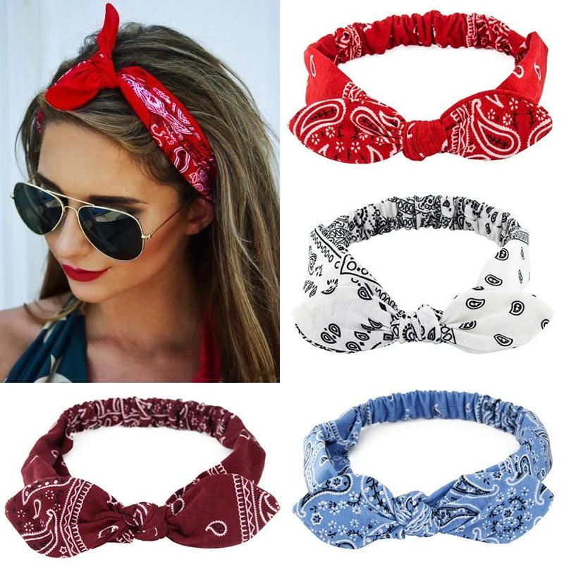 New Boho Women Soft Solid Print Headbands Vintage Cross Knot Elastic Hairbands Turban Bandanas Girls Hair Bands Hair Accessories - NTKSTORE