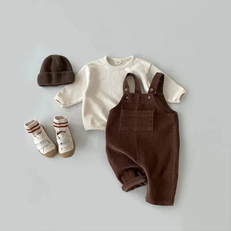 New Spring Baby Pants Toddler Boys Solid Corduroy Suspender Trousers Girls Overalls Kids Basic Playsuit Jumpsuit Clothing - NTKSTORE