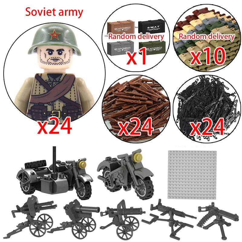 Children Toys Mini Military Figures Building Blocks WW2 UK French US Germany Soviet Army Soldiers Machine Gun Set Bricks Model - NTKSTORE