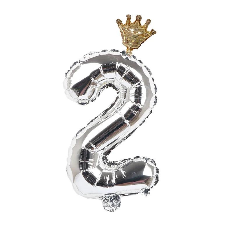 2pcs 32inch Rainbow Number Foil Balloons with Crown for Kids Boy Girl 1st Birthday Party Decorations Rose Gold Figures Globos - NTKSTORE