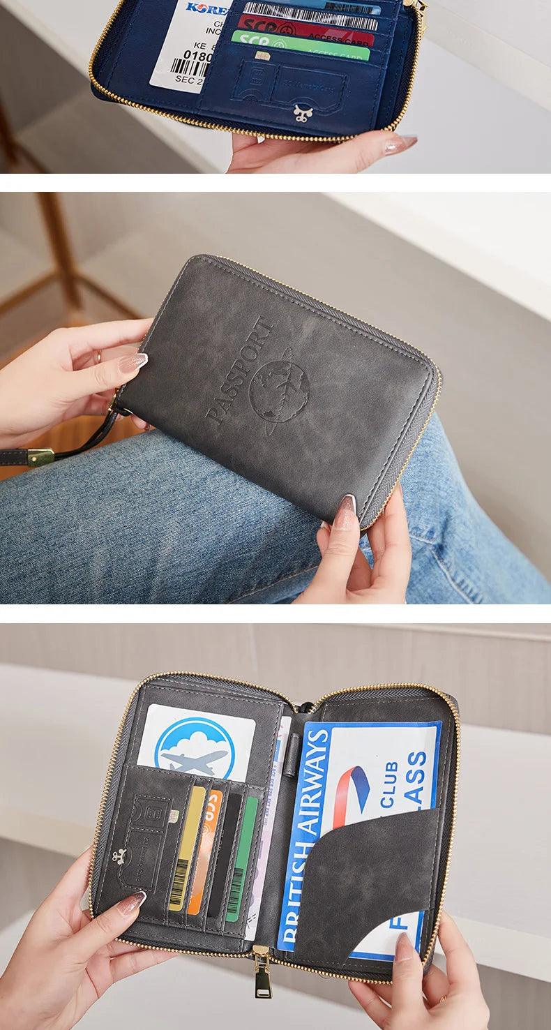 Fashionable and Portable RFID Travel Passport CasePULeather Multi functional Credit Card Passport Bag Neutral Travel Accessories - NTKSTORE