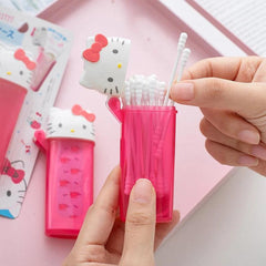 Hello Kitty Mini Toothpick Tube Kawaii Anime Kt Cat Portable Travel Makeup Cotton Swab Storage Box Floss Container with Mirror - NTKSTORE