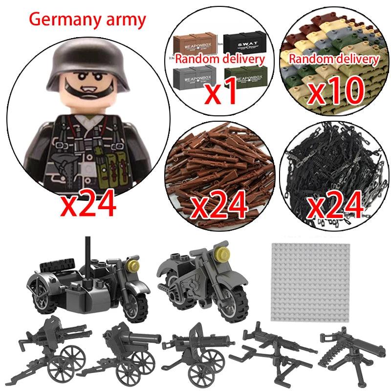 Children Toys Mini Military Figures Building Blocks WW2 UK French US Germany Soviet Army Soldiers Machine Gun Set Bricks Model - NTKSTORE