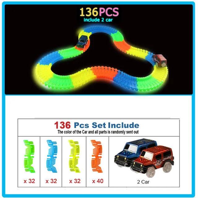 Glow Racing Track Set 5 Led Light Track Car Flexible Glowing Tracks Toy 162/165/220/240 Race Track Flexible Railway LED Car - NTKSTORE