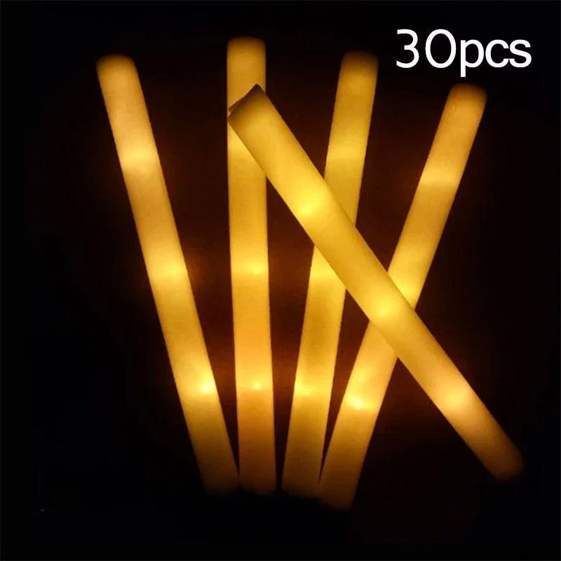 15/30Pcs LED Glow Sticks Bulk Colorful RGB Glow Foam Stick Cheer Tube Dark Light for Xmas Birthday Wedding Party Supplies - NTKSTORE