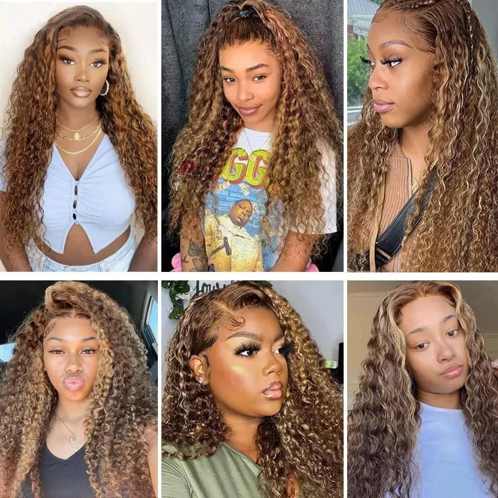 4/27 Ombre Colored Glueless Wig 13x4 Curly Human Hair Wigs Highlight Brazilian Remy Deep Wave Ready To Wear 7x5 Lace Closure Wig - NTKSTORE