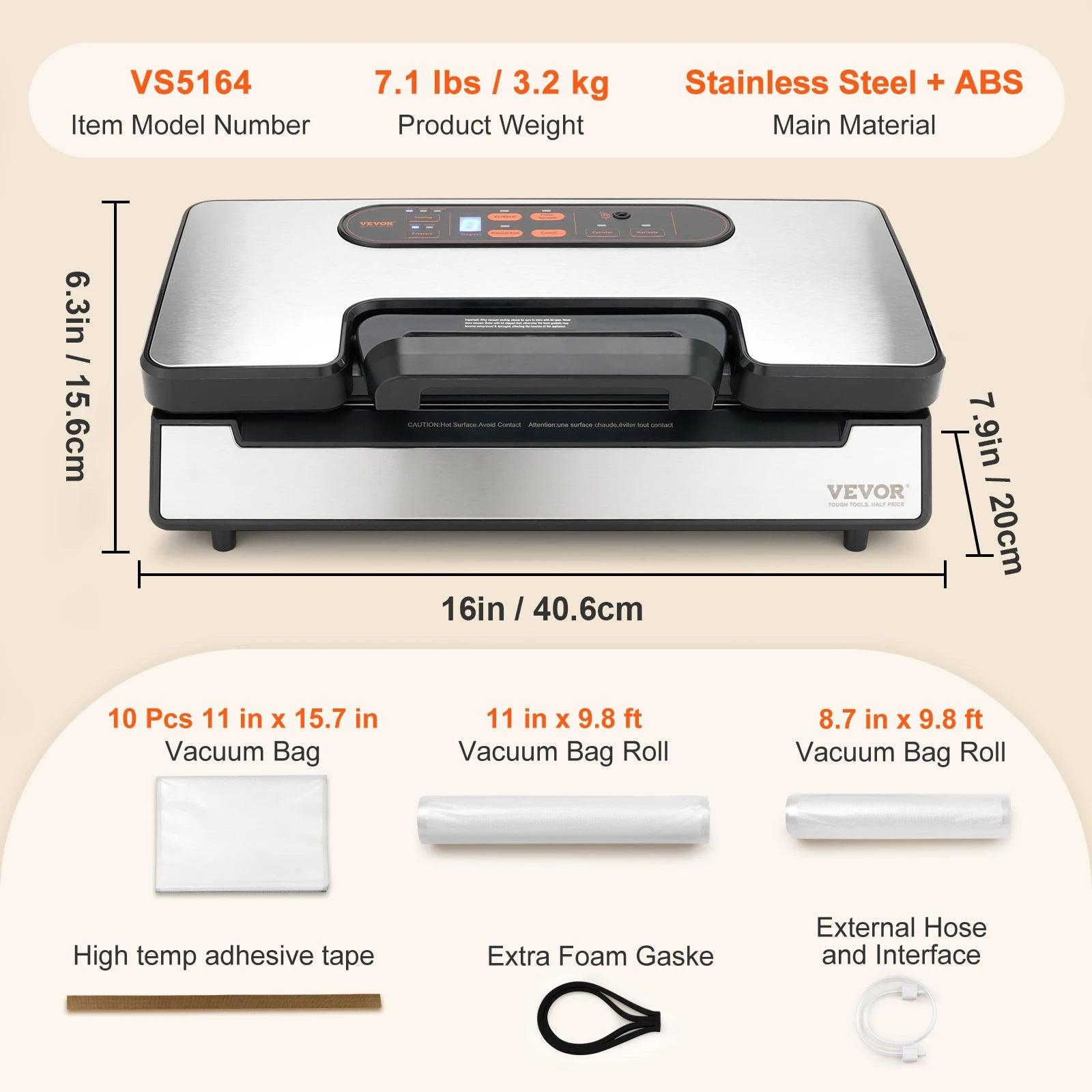 VEVOR Commercial Vacuum Sealer Machine Multifunction Automatic Food Packaging with Bag Roll Storage Cutter for Home Kitchen Use - NTKSTORE