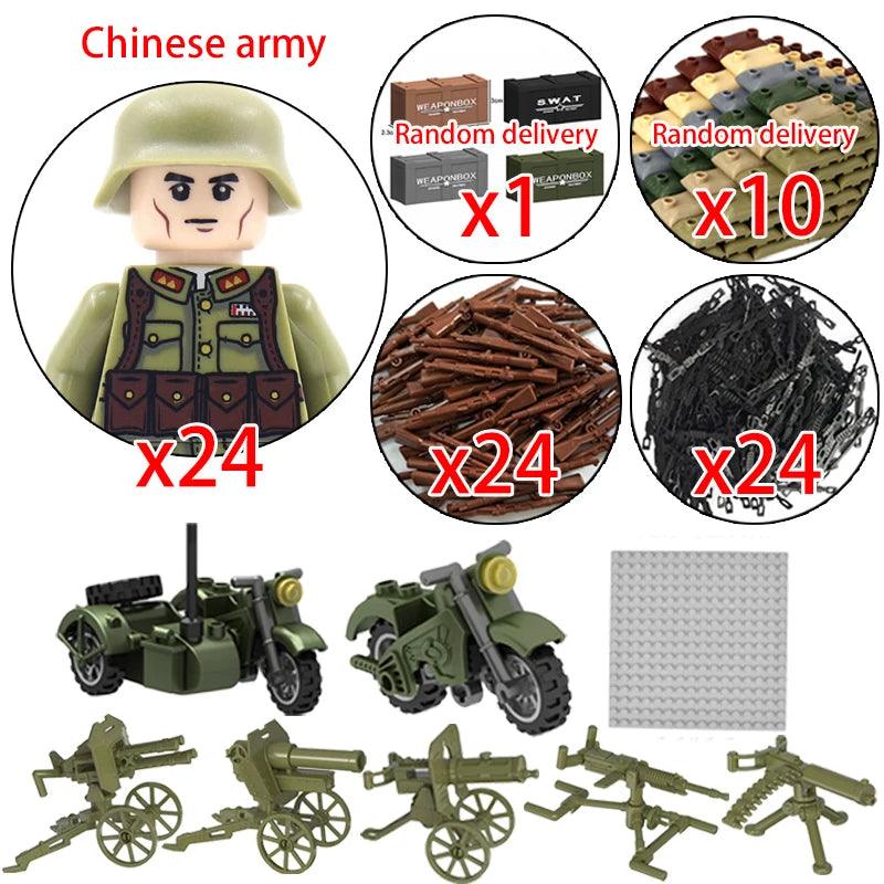 Children Toys Mini Military Figures Building Blocks WW2 UK French US Germany Soviet Army Soldiers Machine Gun Set Bricks Model - NTKSTORE