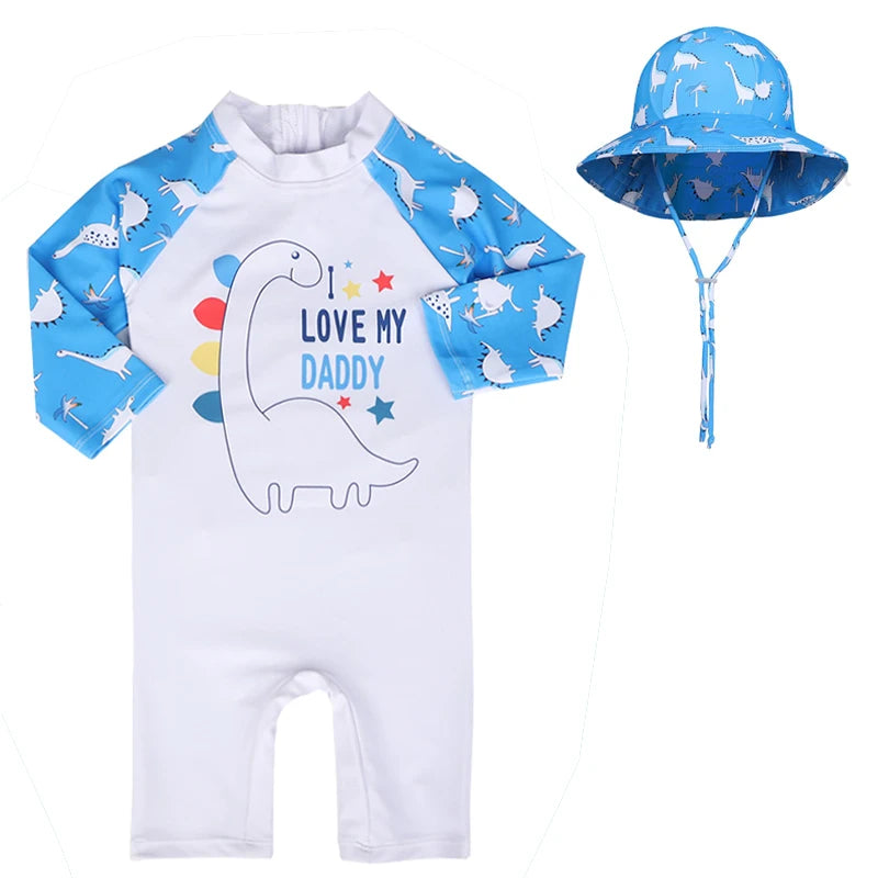 Baby Girls Swimsuit Long Sleeves One Piece Swimwear for Kids Toddler Cartoon UPF50+ Rash Guards Infant Bathing Suit Korea Sets