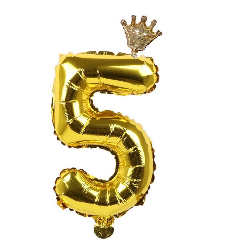 2pcs 32inch Rainbow Number Foil Balloons with Crown for Kids Boy Girl 1st Birthday Party Decorations Rose Gold Figures Globos - NTKSTORE