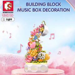 SEMBO BLOCK 575pcs Teacup Flower Lighting Music Box Building Block Home Decor Anime Creative Gift Toy For Child Adults - NTKSTORE