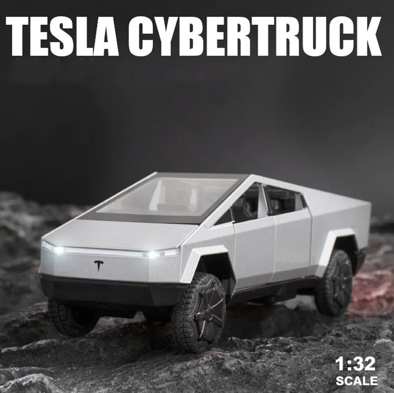 1:32 Tesla Cybertruck Pickup Alloy Car Model Diecast Toy Vehicle Sound And Light Simitation For Children Christmas Gift Boy Toys