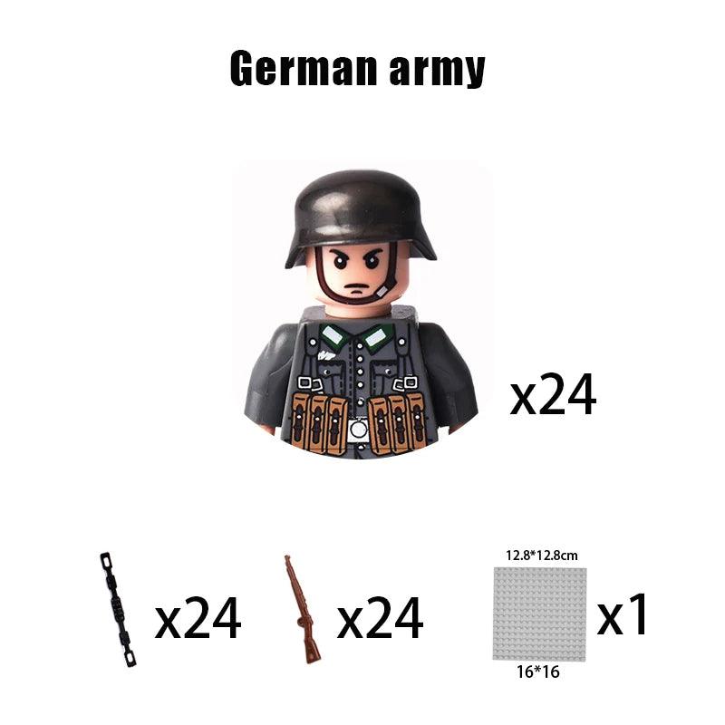 Children Toys Mini Military Figures Building Blocks WW2 UK French US Germany Soviet Army Soldiers Machine Gun Set Bricks Model - NTKSTORE