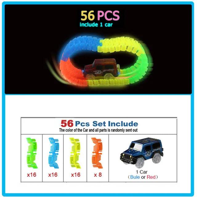 Glow Racing Track Set 5 Led Light Track Car Flexible Glowing Tracks Toy 162/165/220/240 Race Track Flexible Railway LED Car - NTKSTORE