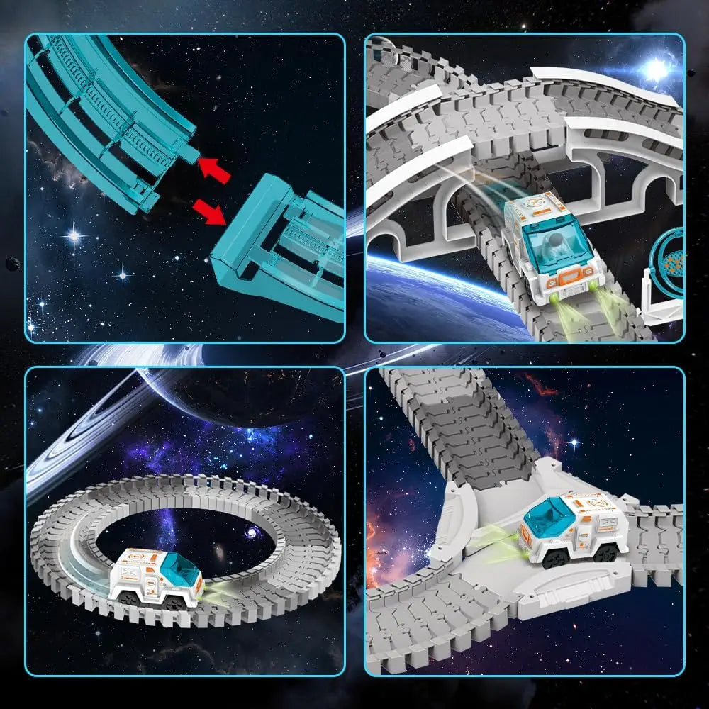 VATOS Create Space Track Toys for Kids DIY 205pcs Race Car Playset with Projector Astronaut Train Set STEM Educate Birthday Gift